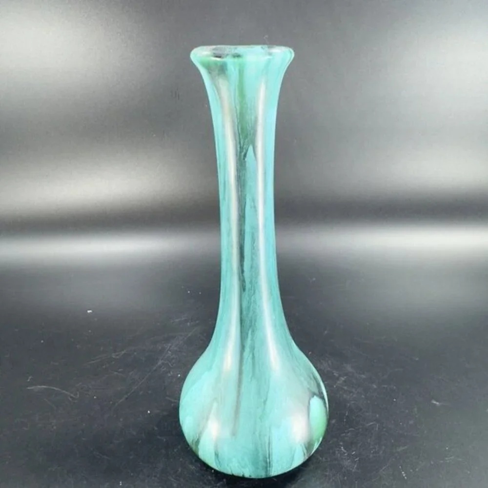 Canadian Art Pottery Bud Vase Green Black Drip Glaze Ceramic Vase Mid‎ Century